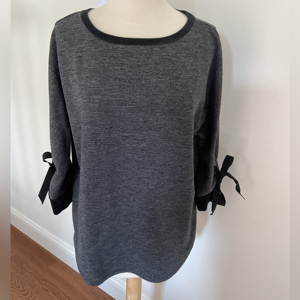Charter Club Charcoal Gray Ponte Top with velvet accents